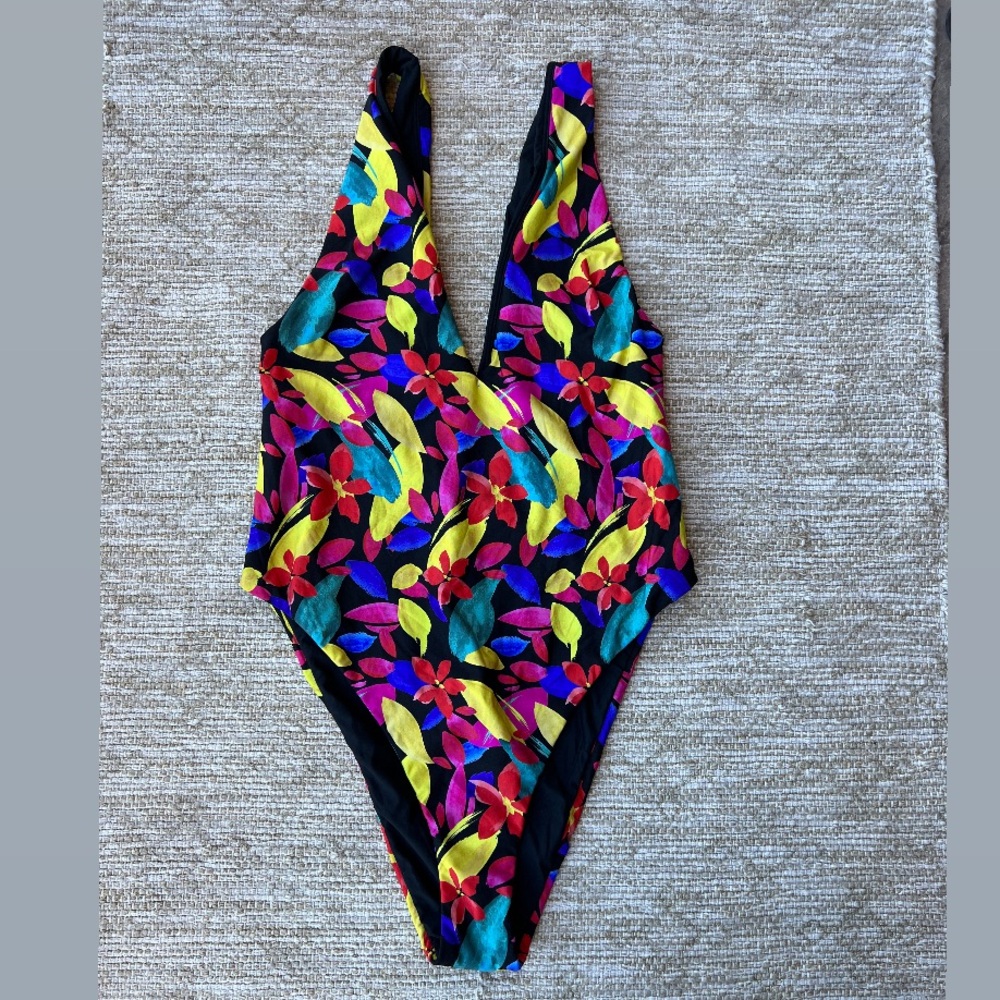 B Swim Colorful Floral Cheeky One Piece Swimming Suit size Small